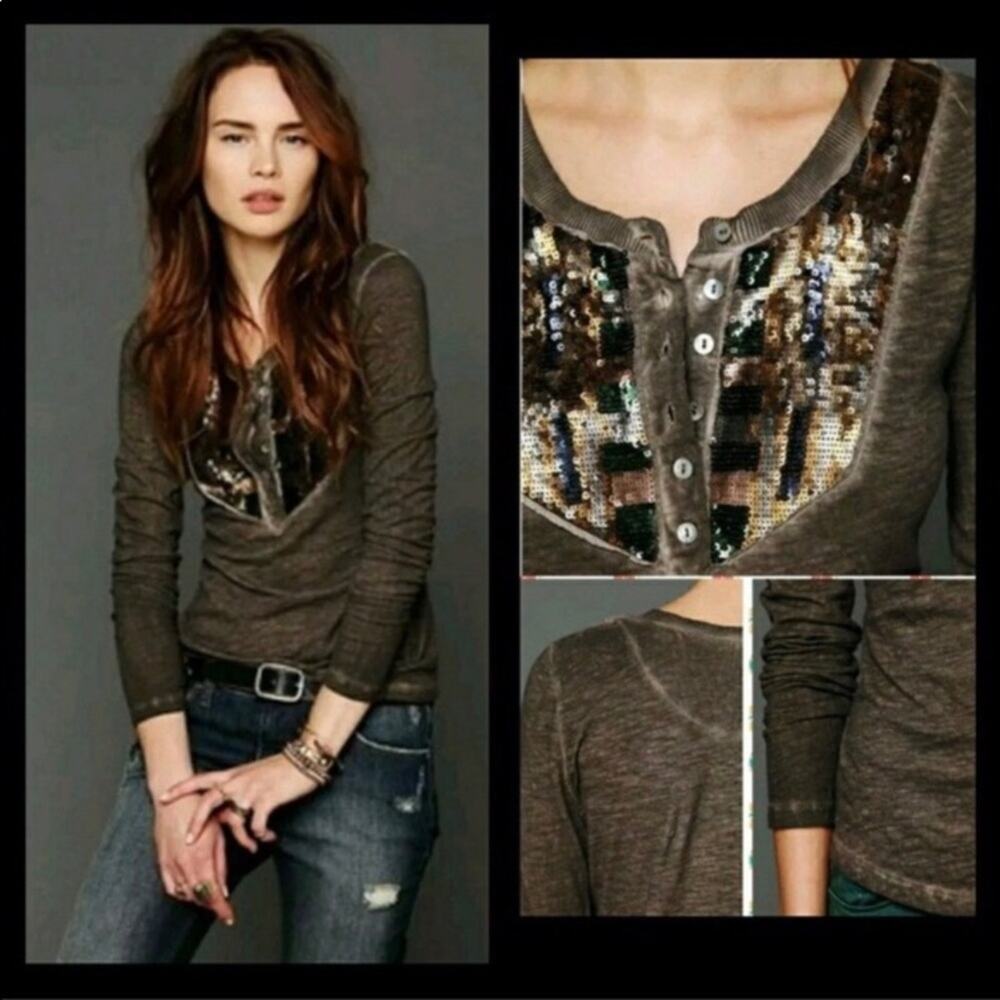 🥳HP🥳 FREE PEOPLE Tigers Eye Long Sleeve Henley